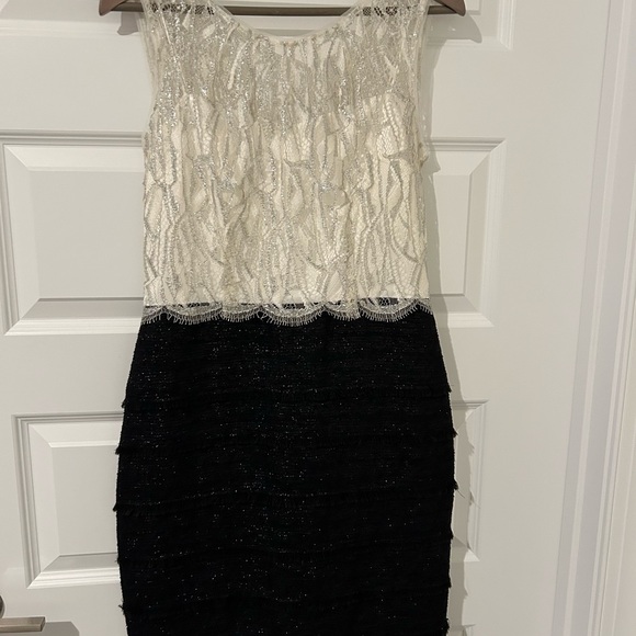 Kay Unger Sleeveless Tweed Dress Black Cream Size 8 - Picture 3 of 12